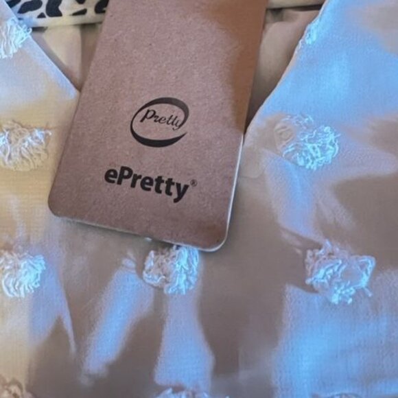 White ePretty Short-Sleeve Textured Polka Dot Dress V-Neck 100% Polyester - Picture 3 of 6